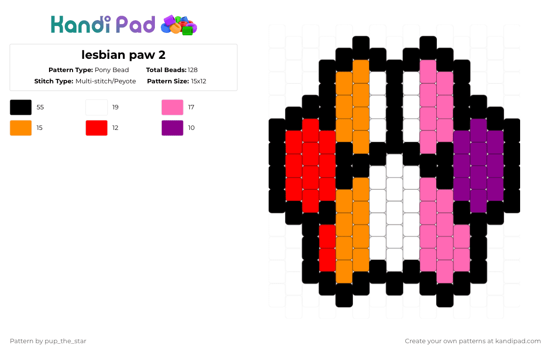 lesbian paw 2 - Pony Bead Pattern by pup_the_star on Kandi Pad - furry, lesbian, paw, pink, pride, sapphic, therian, wlw