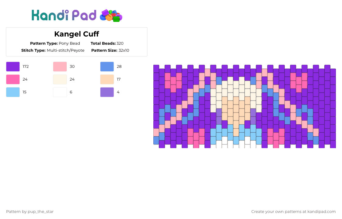 Kangel Cuff - Pony Bead Pattern by pup_the_star on Kandi Pad - purple,nso,needy streamer overload,kangel,character,game,cute