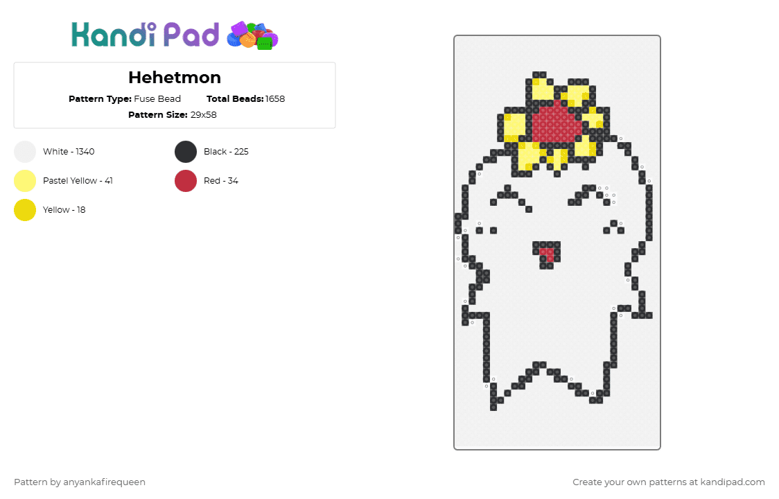 Hehetmon - Fuse Bead Pattern by anyankafirequeen on Kandi Pad - white,yellow,red
