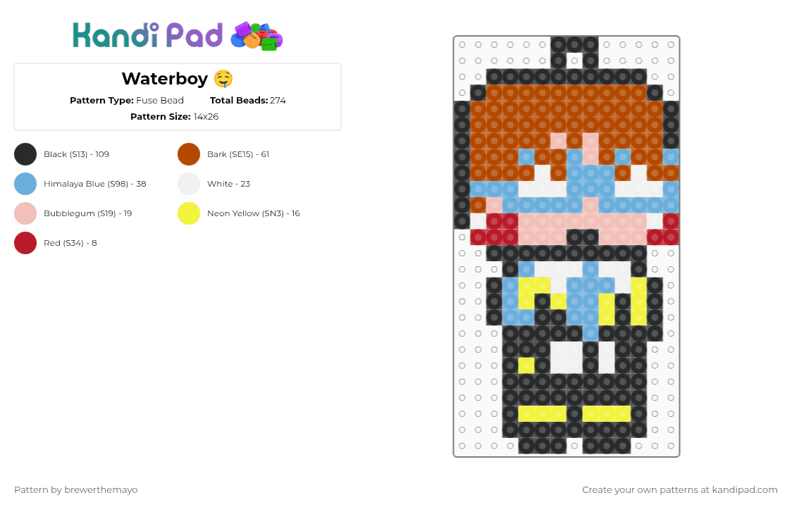 Waterboy 🤤 - Fuse Bead Pattern by waterboyshusbandnum1 on Kandi Pad - red,light blue