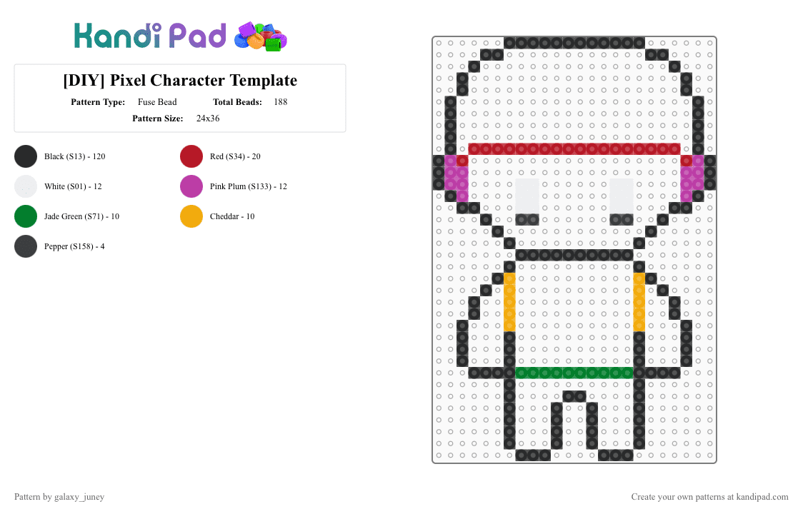[DIY] Pixel Character Template - Fuse Bead Pattern by galaxy_juney on Kandi Pad - black,red,diy,template,yn