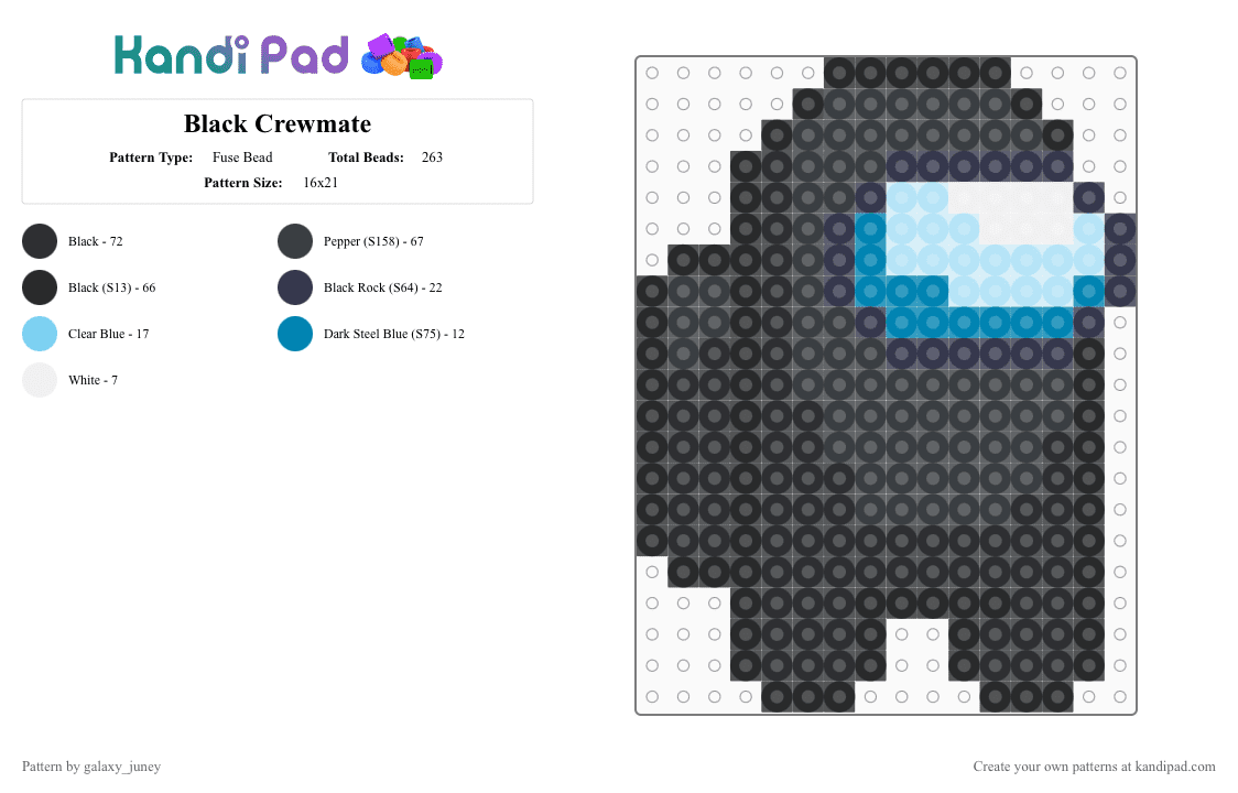 Black Crewmate - Fuse Bead Pattern by galaxy_juney on Kandi Pad - black,purple,light blue,amongus,crewmate