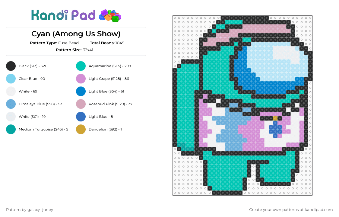 Cyan (Among Us Show) - Fuse Bead Pattern by galaxy_juney on Kandi Pad - teal,pink,light blue,amongusshow,amongus,cyan
