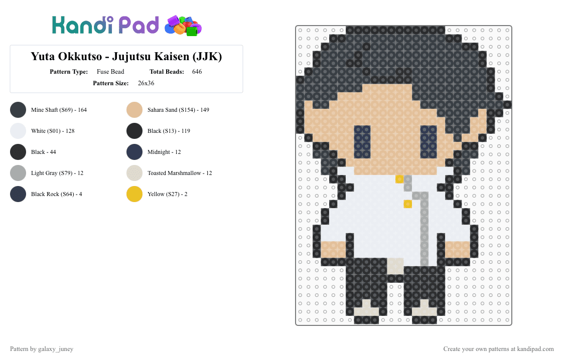 Yuta Okkutso - Jujutsu Kaisen (JJK) - Fuse Bead Pattern by galaxy_juney on Kandi Pad - beige, black, jjk