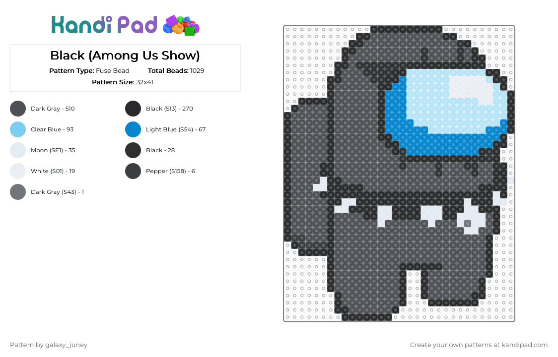 Black (Among Us Show) - Fuse Bead Pattern by galaxy_juney on Kandi Pad - gray,amongusshow,amongus,black