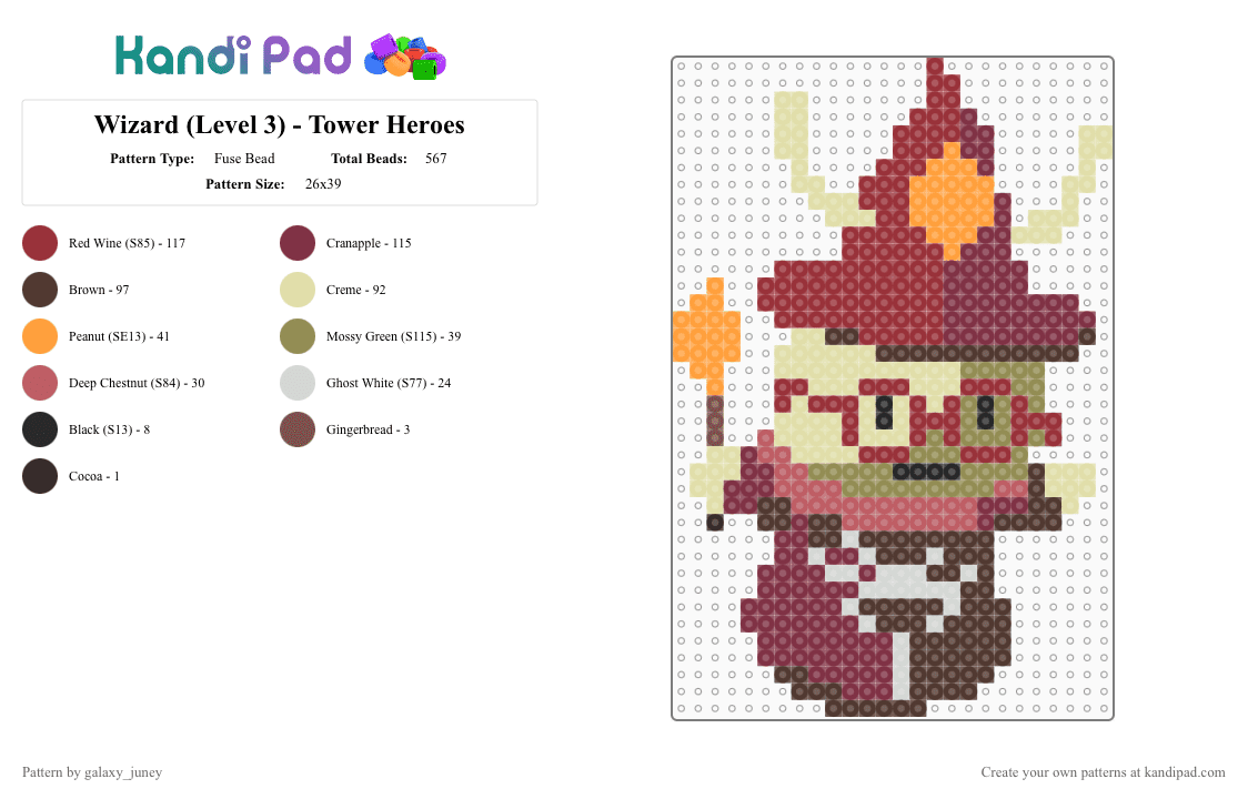 Wizard (Level 3) - Tower Heroes - Fuse Bead Pattern by galaxy_juney on Kandi Pad - red,brown,yellow,towerheroes,roblox,wizard