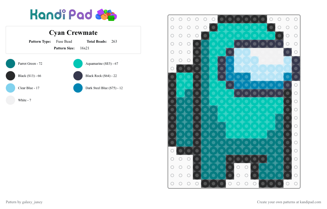 Cyan Crewmate - Fuse Bead Pattern by galaxy_juney on Kandi Pad - teal,amongus,cyan,crewmate