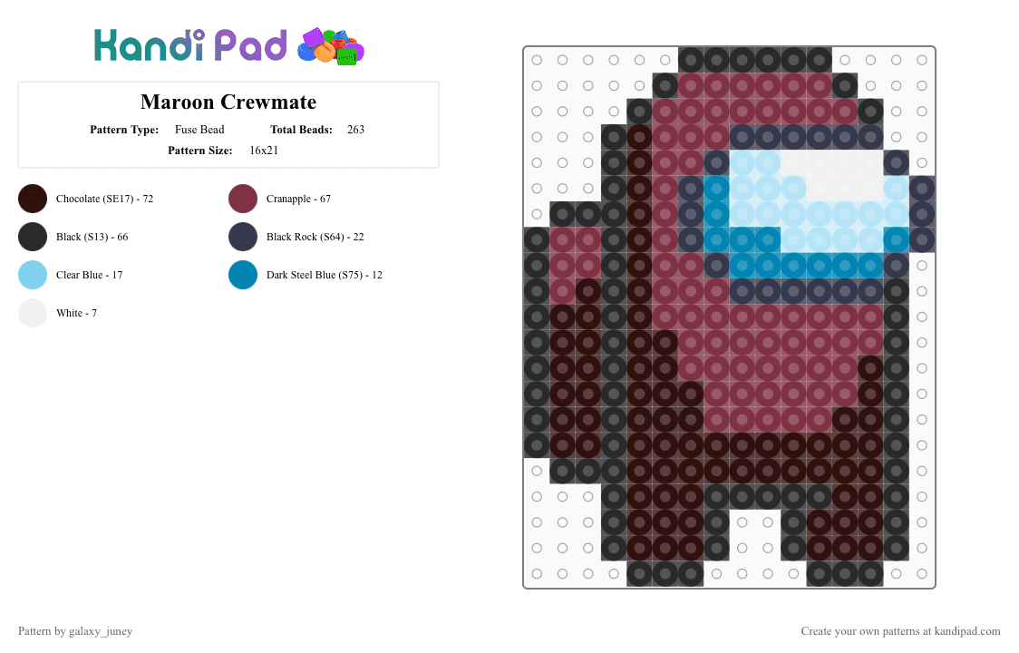 Maroon Crewmate - Fuse Bead Pattern by galaxy_juney on Kandi Pad - brown,amongus,maroon,crewmate
