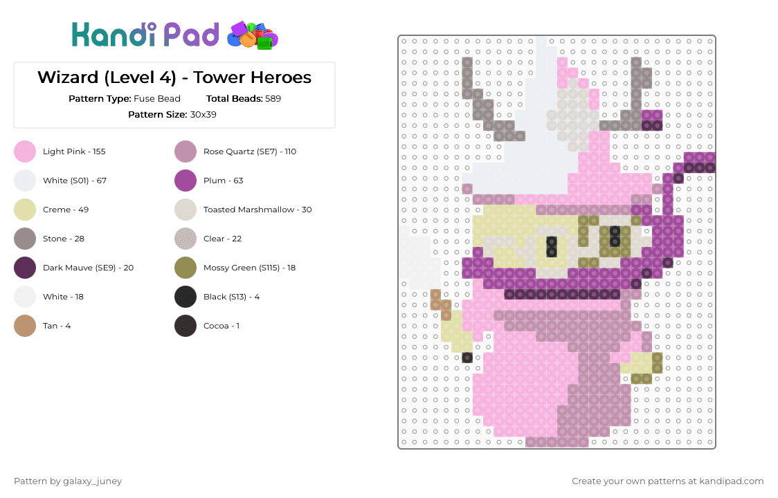 Wizard (Level 4) - Tower Heroes - Fuse Bead Pattern by galaxy_juney on Kandi Pad - pink,towerheroes,roblox,wizard