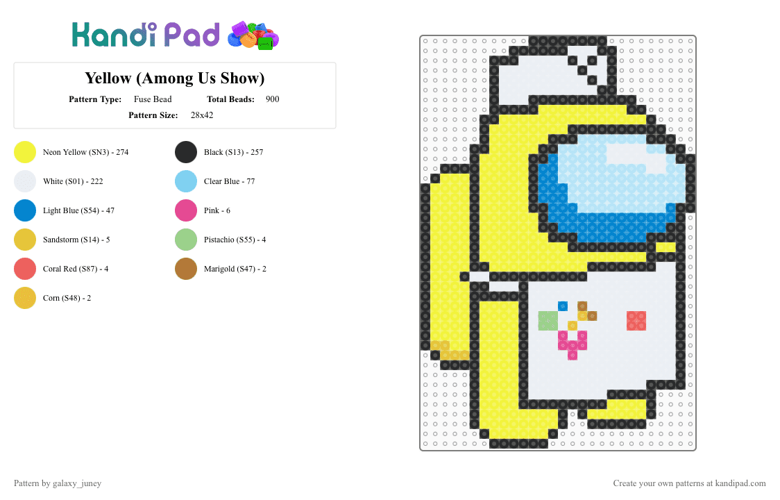 Yellow (Among Us Show) - Fuse Bead Pattern by galaxy_juney on Kandi Pad - light blue,yellow,amongusshow,amongus
