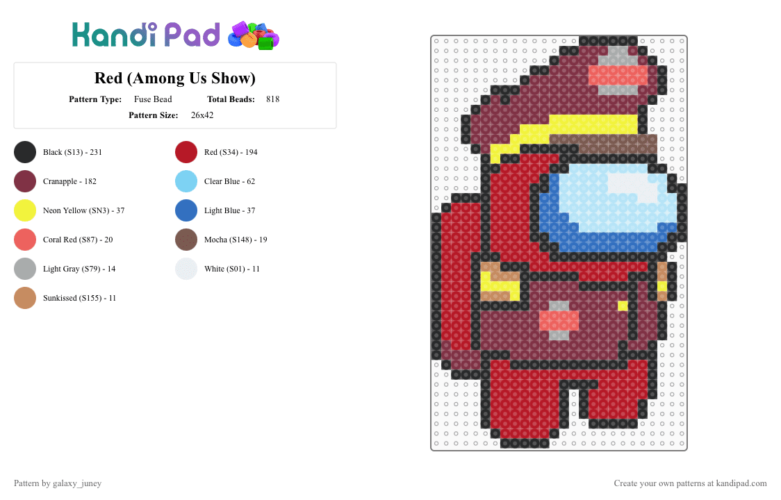 Red (Among Us Show) - Fuse Bead Pattern by galaxy_juney on Kandi Pad - red,brown,amongusshow,amongus