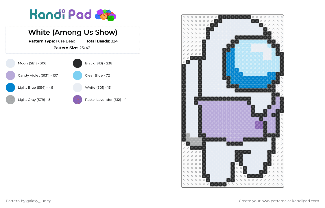 White (Among Us Show) - Fuse Bead Pattern by galaxy_juney on Kandi Pad - white,light blue,pink,amongusshow,amongus