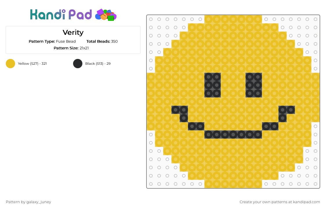 Verity - Fuse Bead Pattern by galaxy_juney on Kandi Pad - yellow,verity,minecraft,ball,smile