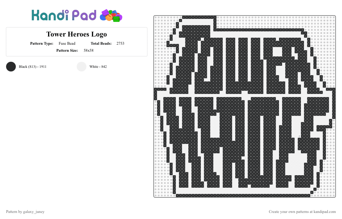 Tower Heroes Logo - Fuse Bead Pattern by galaxy_juney on Kandi Pad - white,black