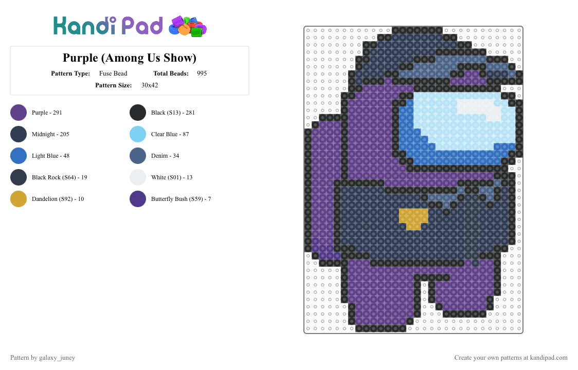 Purple (Among Us Show) - Fuse Bead Pattern by galaxy_juney on Kandi Pad - purple,amongusshow,amongus