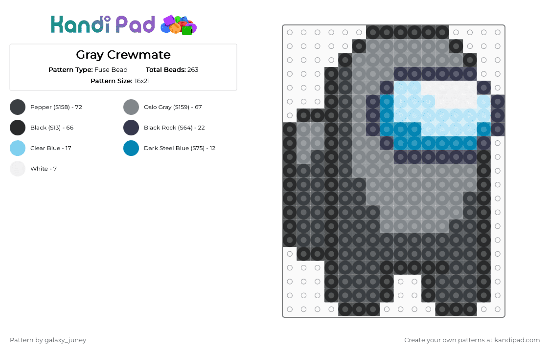 Gray Crewmate - Fuse Bead Pattern by galaxy_juney on Kandi Pad - black,gray,amongus,crewmate