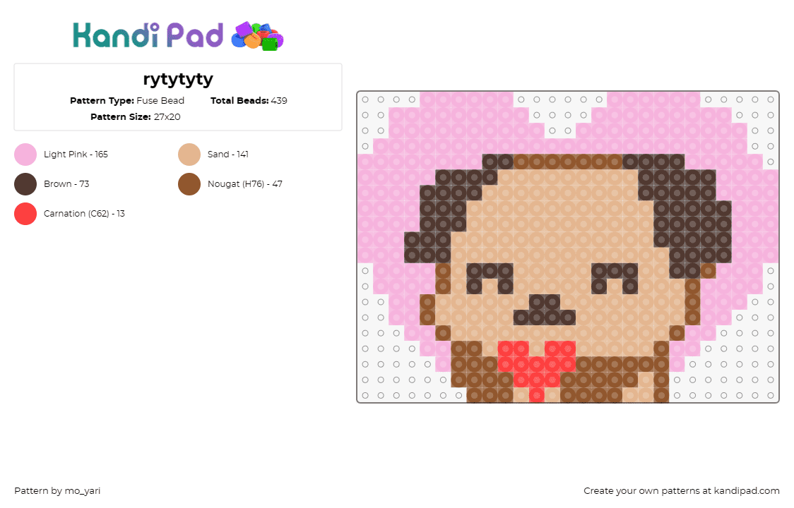 rytytyty - Fuse Bead Pattern by mo_yari on Kandi Pad - love,pug,dog,heart,cute,animal,pet,affectionate,playful,brown,pink