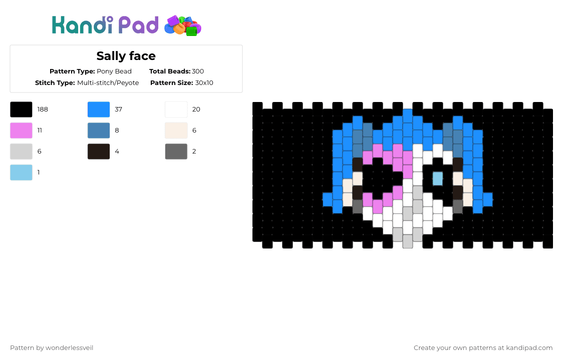 Sally face - Pony Bead Pattern by wonderlessveil on Kandi Pad - black,light blue