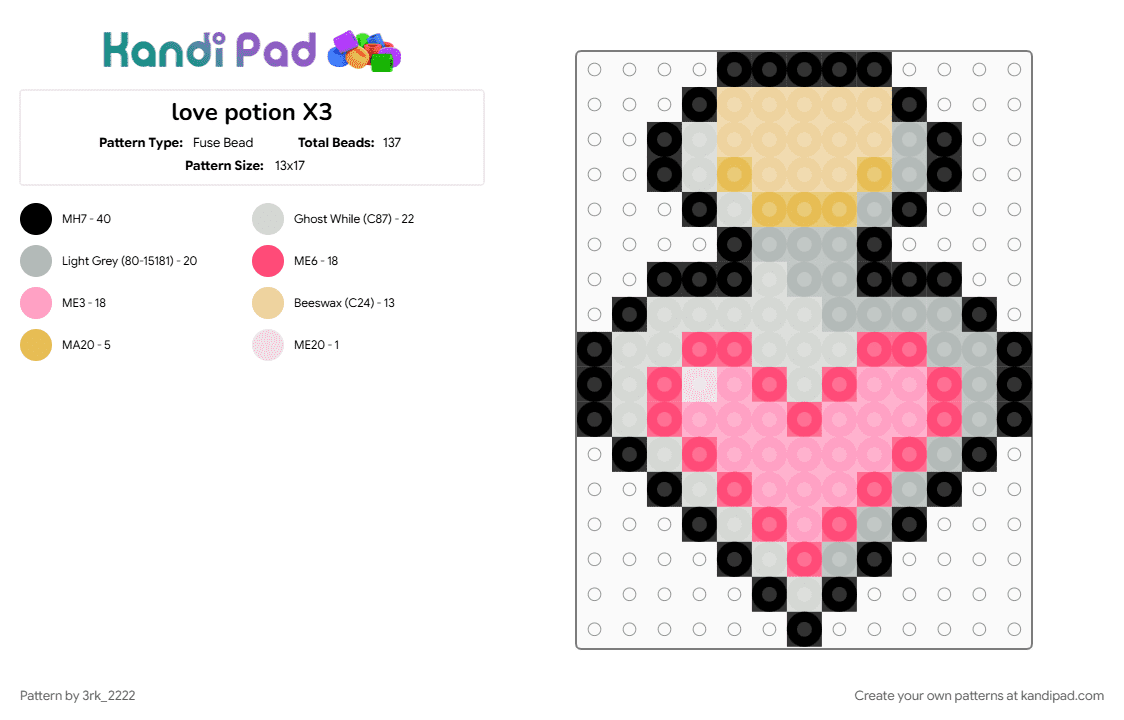 love potion X3 - Fuse Bead Pattern by 3rk_2222 on Kandi Pad - beige, pink, red