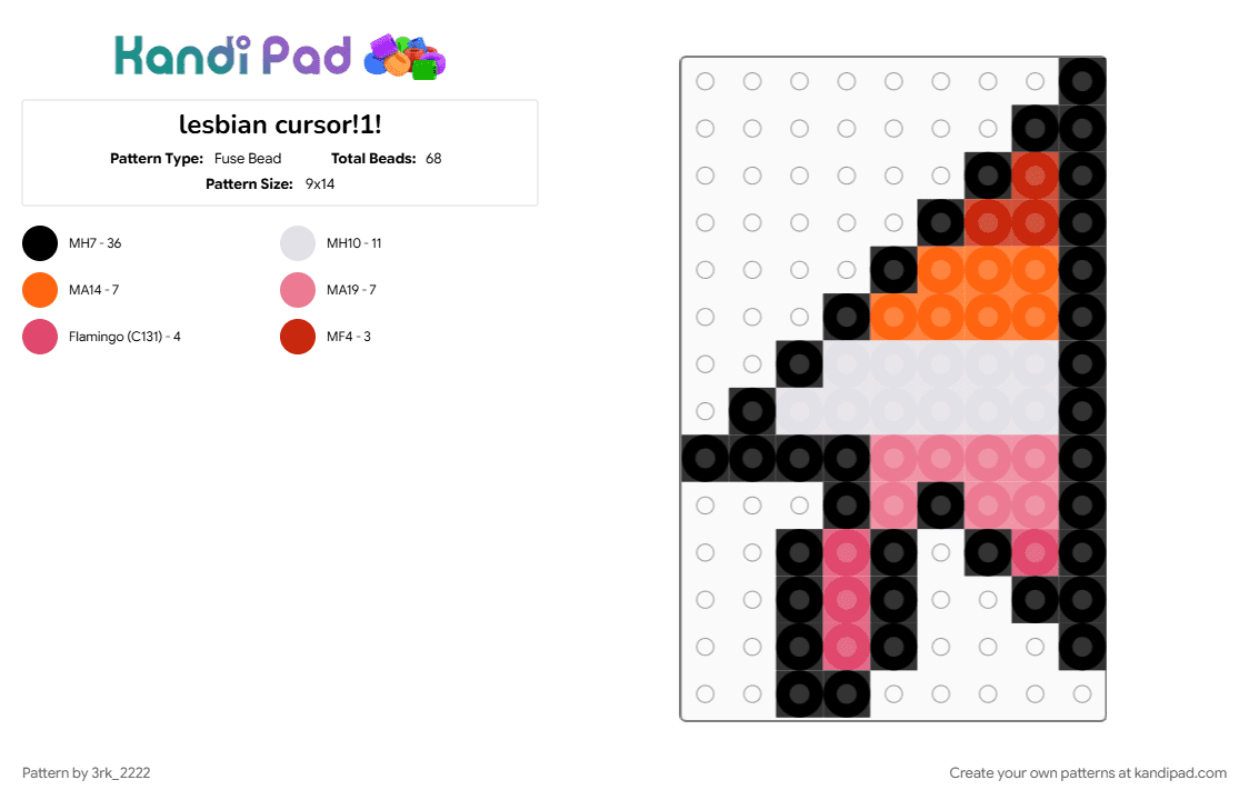 lesbian cursor!1! - Fuse Bead Pattern by 3rk_2222 on Kandi Pad - black, orange, pink, red