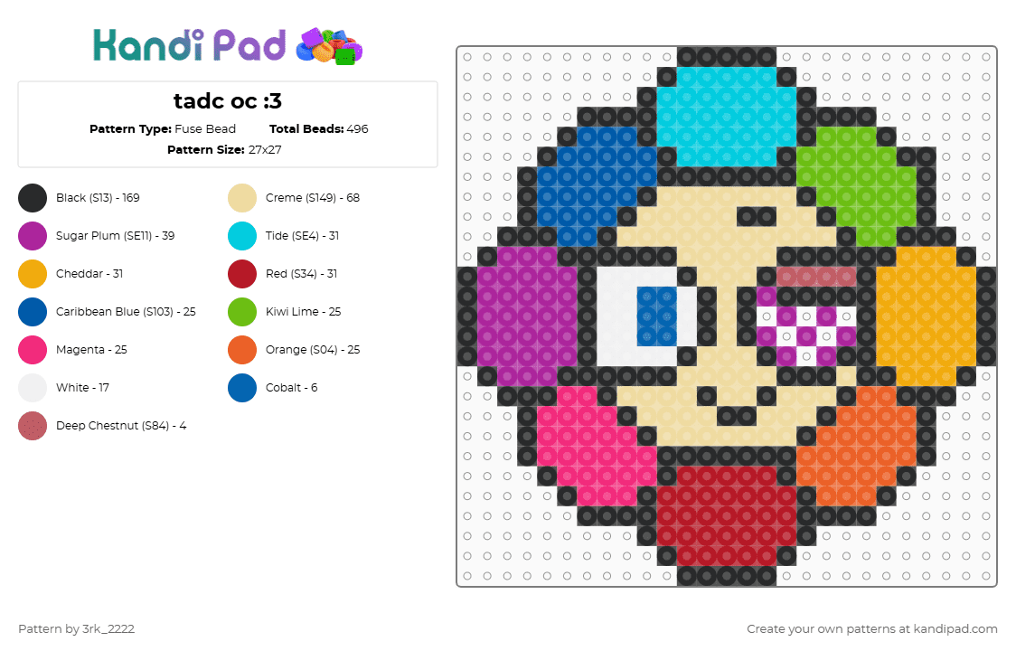 tadc oc :3 - Fuse Bead Pattern by 3rk_2222 on Kandi Pad - beige,pink,orange