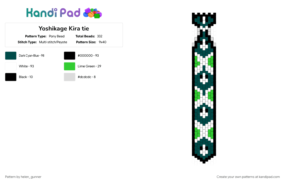 Yoshikage Kira tie - Pony Bead Pattern by helen_gunner on Kandi Pad - jojos bizarre adventure, tie, white