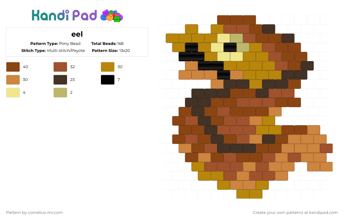 eel - Pony Bead Pattern by cornelius-mccorn on Kandi Pad - gold,orange,red,animal,charm