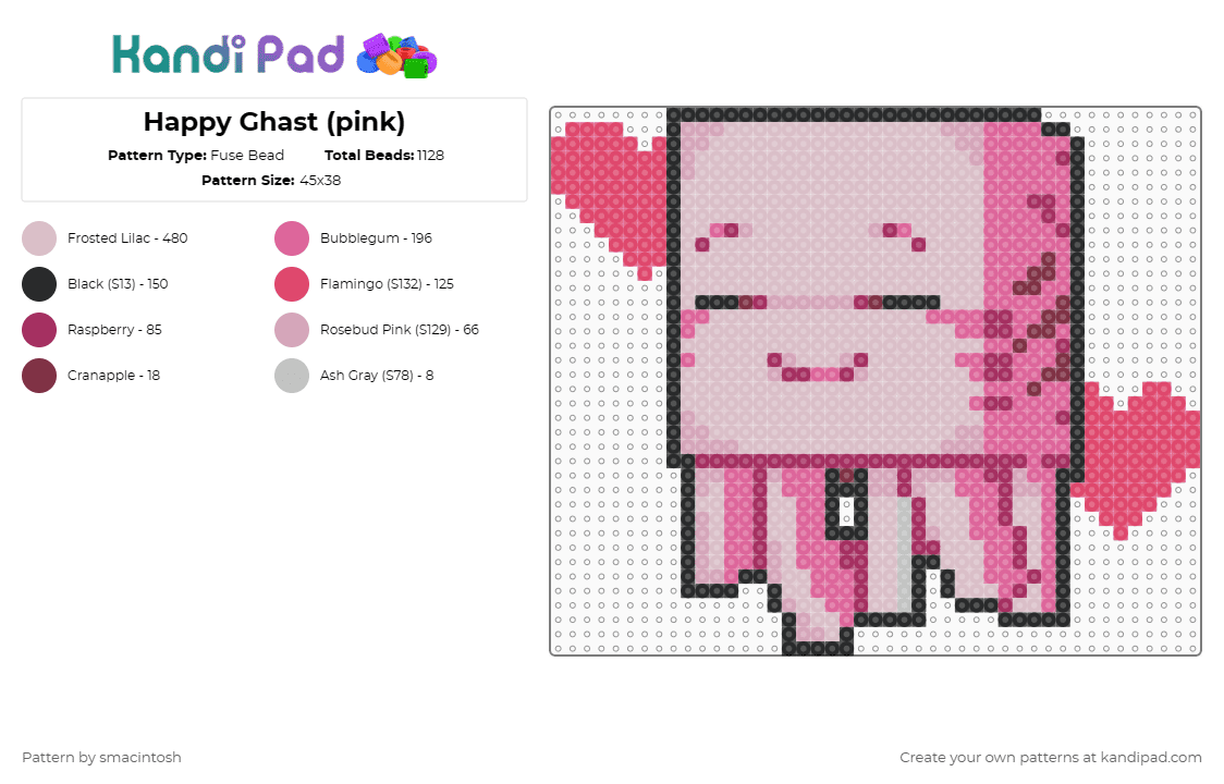 Happy Ghast (pink) - Fuse Bead Pattern by smacintosh on Kandi Pad - pink,beige,minecraft,ghast,happy ghast,dried ghast,games,gaming