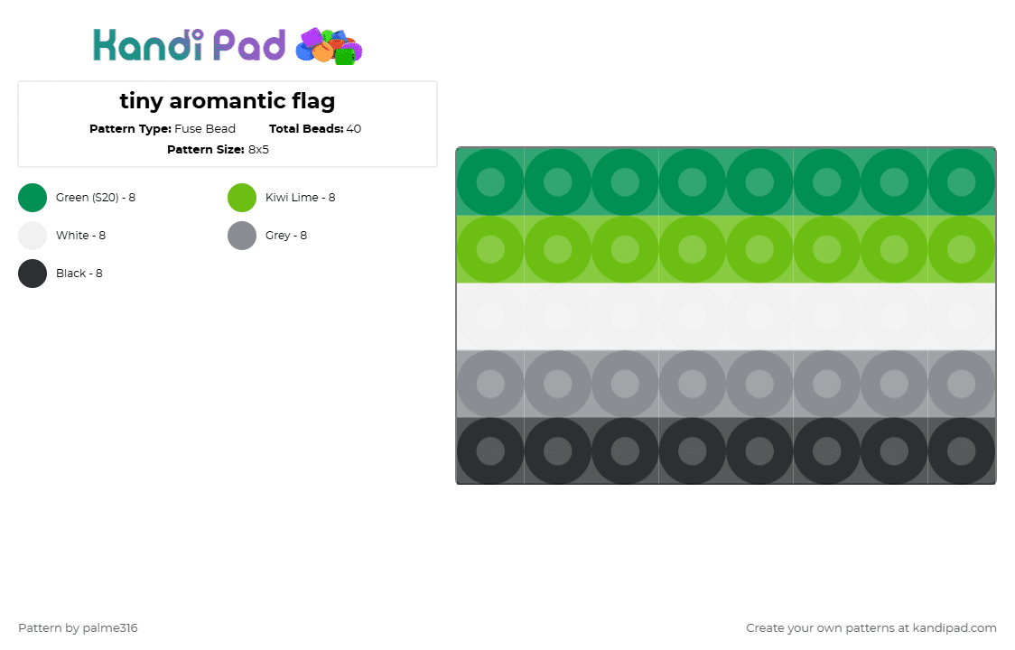 tiny aromantic flag - Fuse Bead Pattern by palme316 on Kandi Pad - green,gray