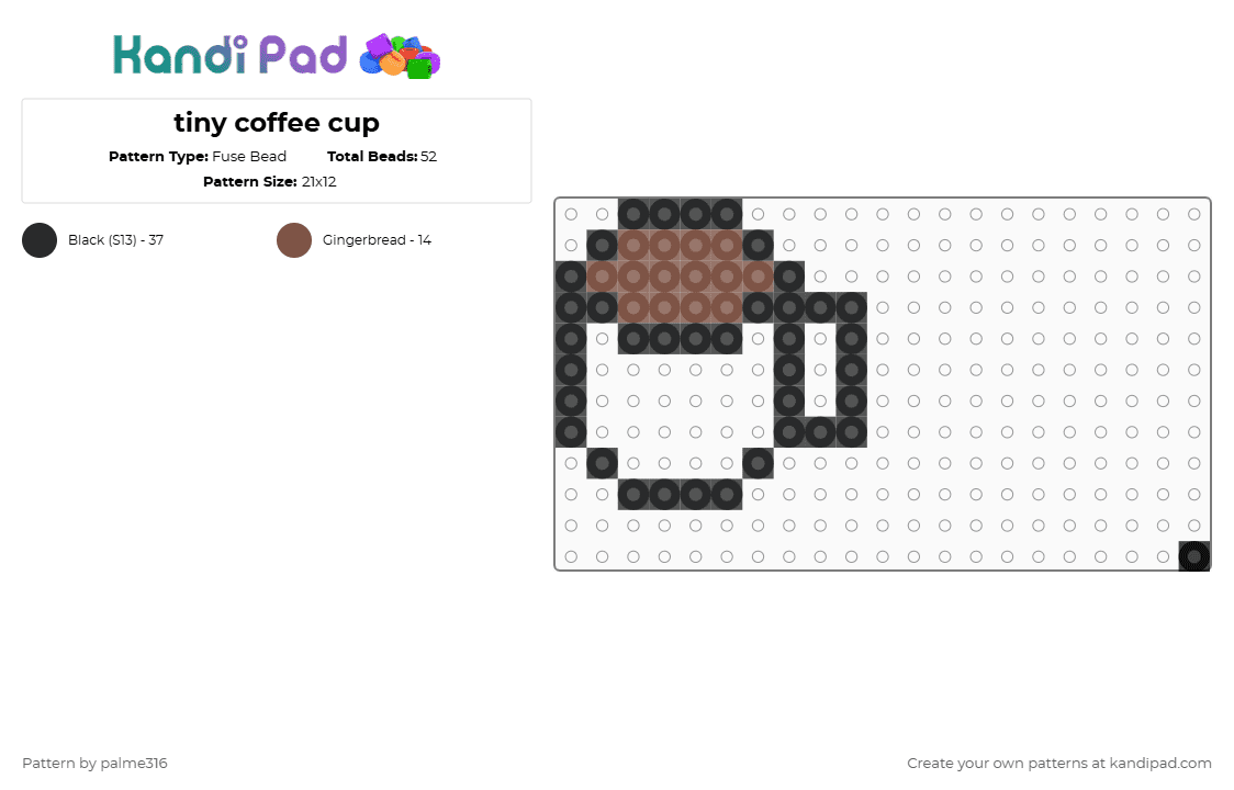 tiny coffee cup - Fuse Bead Pattern by palme316 on Kandi Pad - black,tan
