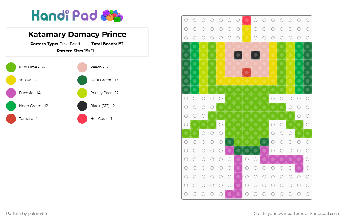 Katamary Damacy Prince - Fuse Bead Pattern by palme316 on Kandi Pad - green