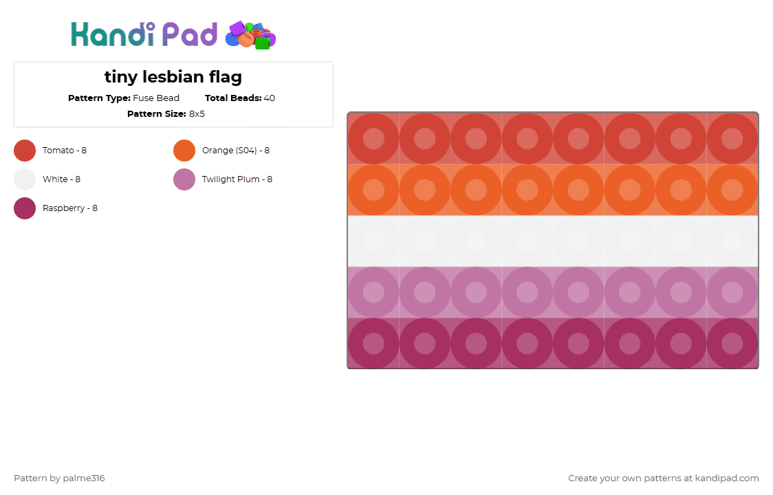 tiny lesbian flag - Fuse Bead Pattern by palme316 on Kandi Pad - pink