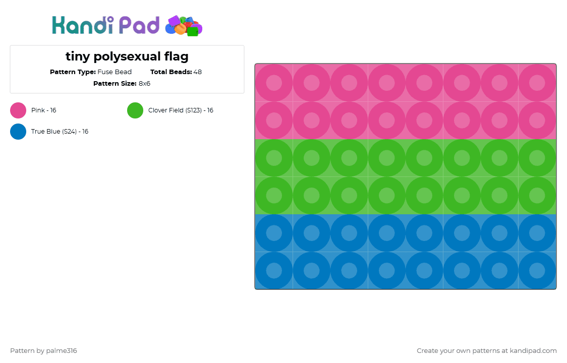 tiny polysexual flag - Fuse Bead Pattern by palme316 on Kandi Pad - pink,green,blue