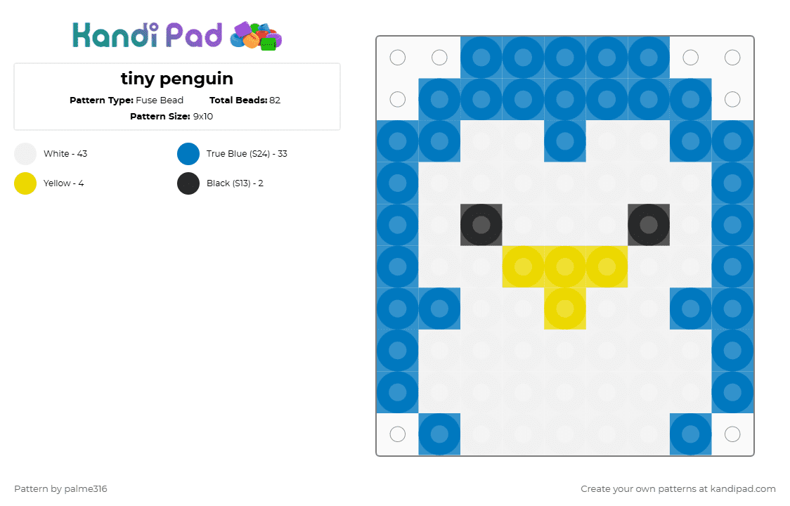 tiny penguin - Fuse Bead Pattern by palme316 on Kandi Pad - blue