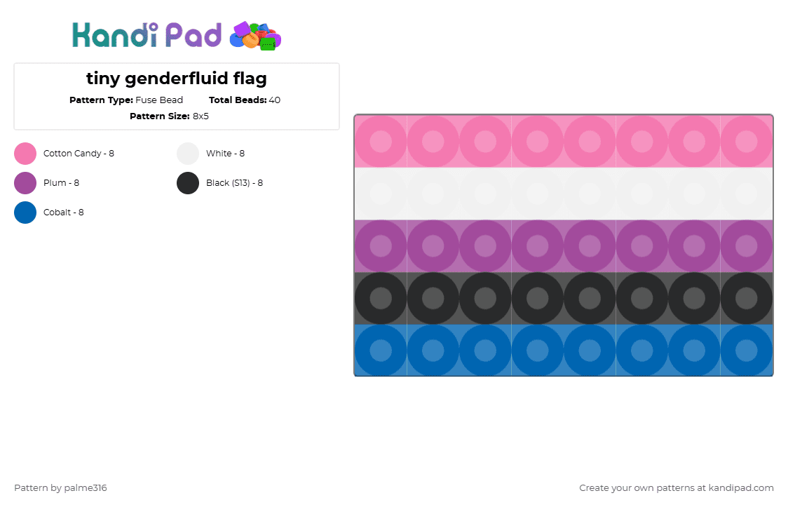 tiny genderfluid flag - Fuse Bead Pattern by palme316 on Kandi Pad - blue, pink