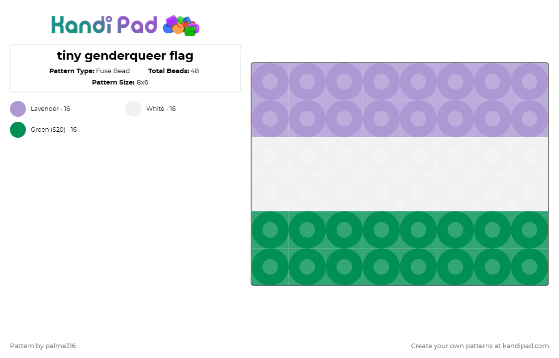 tiny genderqueer flag - Fuse Bead Pattern by palme316 on Kandi Pad - pink,green
