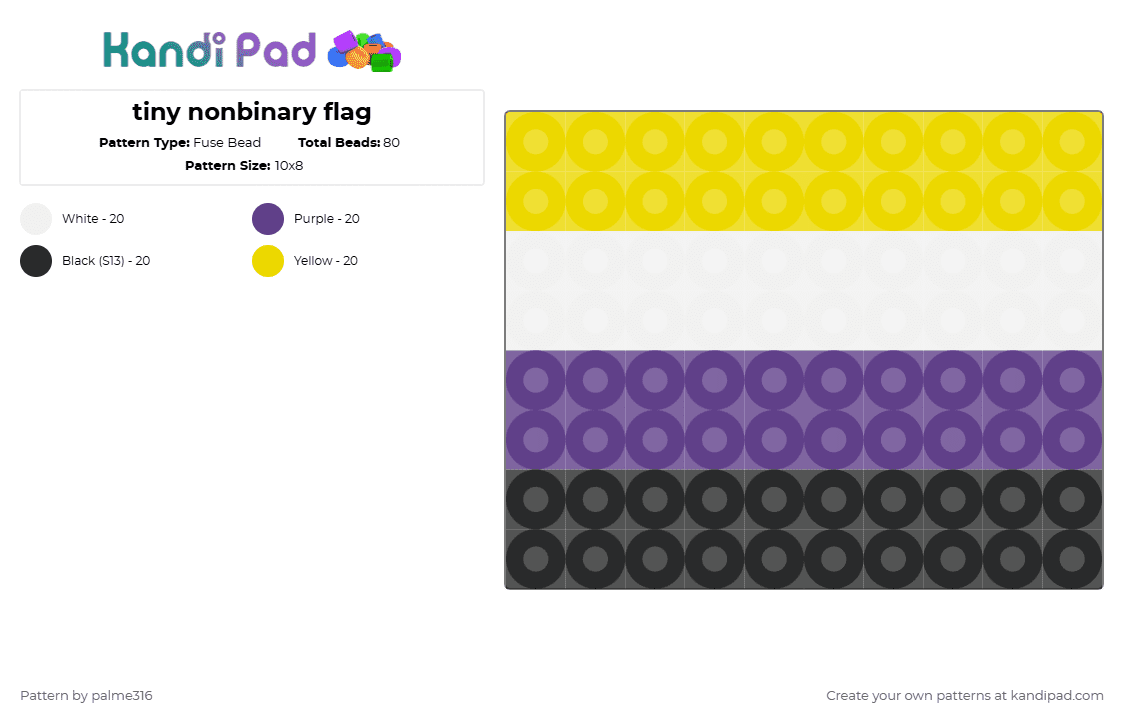 tiny nonbinary flag - Fuse Bead Pattern by palme316 on Kandi Pad - purple,yellow