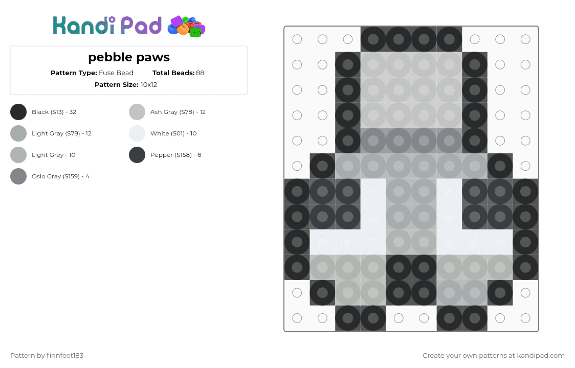 Pebble paws Fuse Bead Pattern - Kandi Pad | Kandi Patterns, Fuse Bead ...