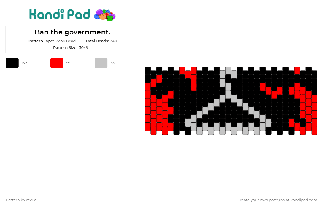 Ban the government. - Pony Bead Pattern by rexual on Kandi Pad - coat hanger,government,cuff
