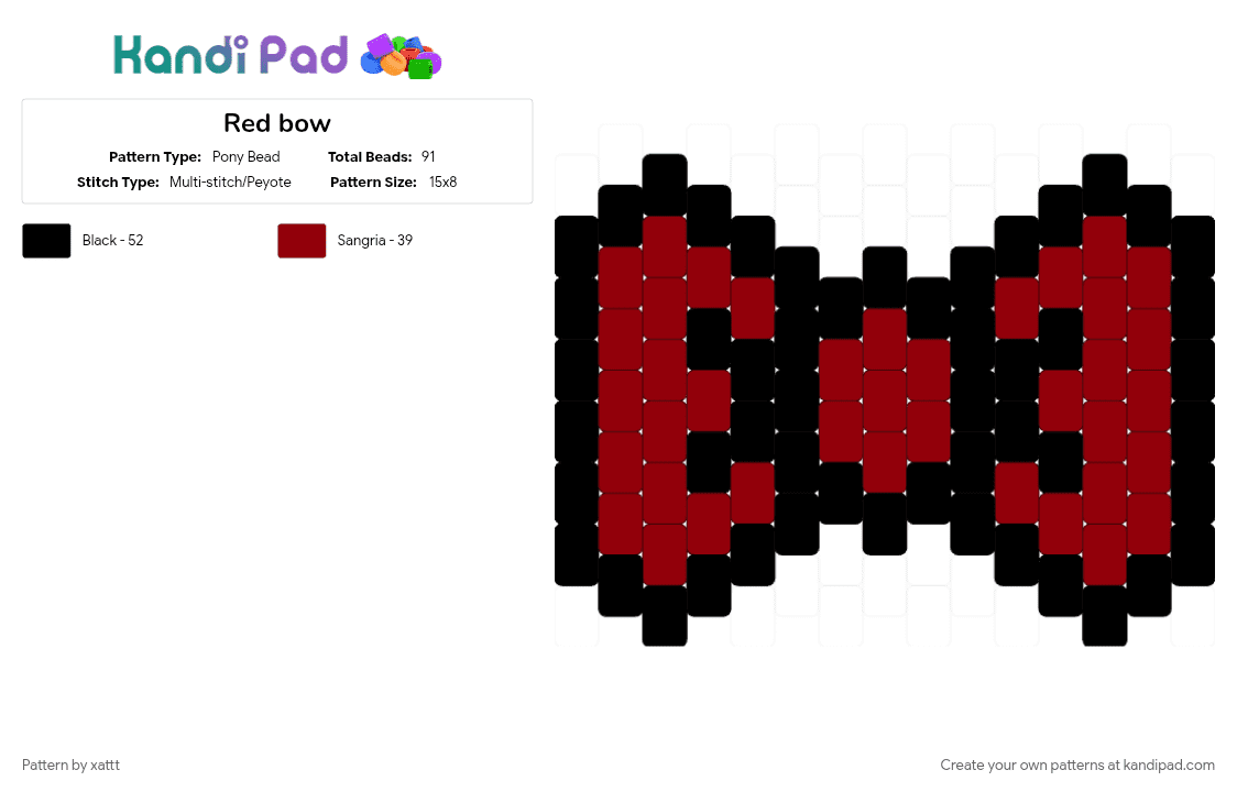 Red bow - Pony Bead Pattern by xattt on Kandi Pad - black, cotdboutiques, red