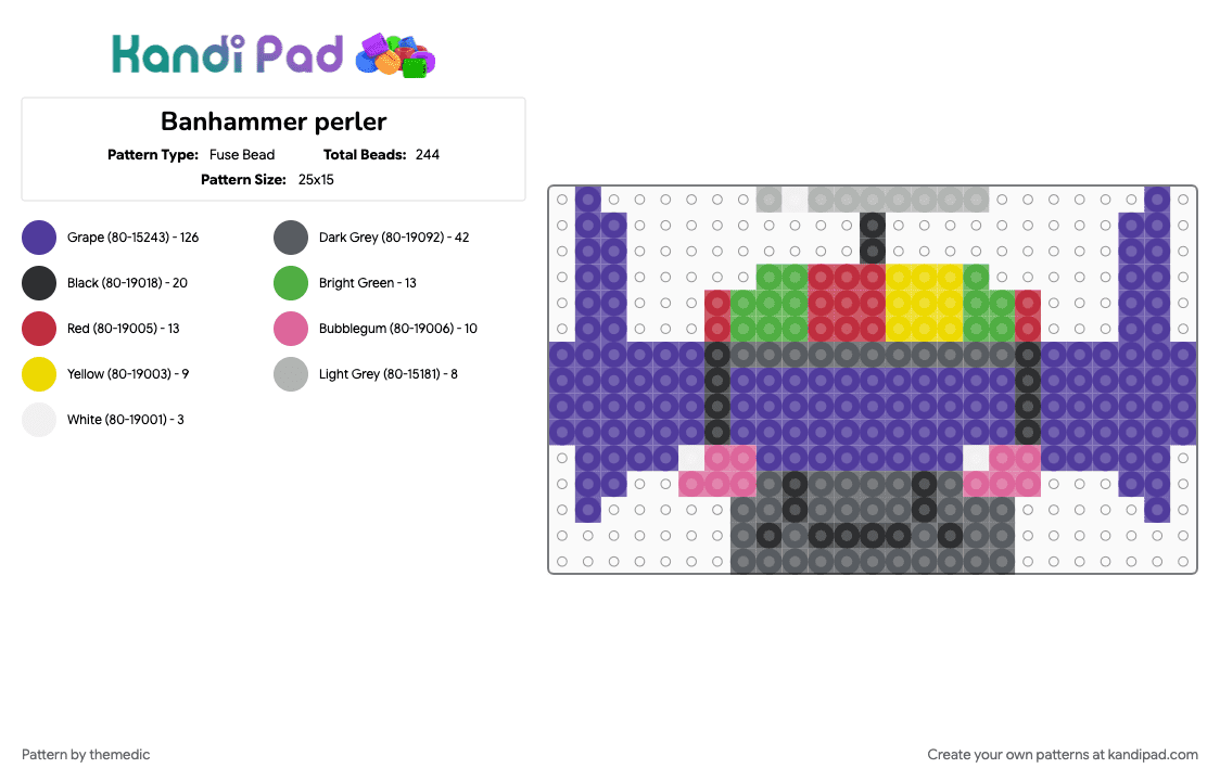 Banhammer perler - Fuse Bead Pattern by themedic on Kandi Pad - banhammer, banhammer phighting, gray, phighting, purple, roblox, silly