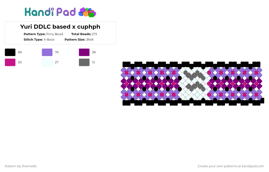 Yuri DDLC based X cuphph - Pony Bead Pattern by themedic on Kandi Pad - ddlc, doki doki literature club, pink, purple, yuri, yuri ddlc, yuri doki doki literature club