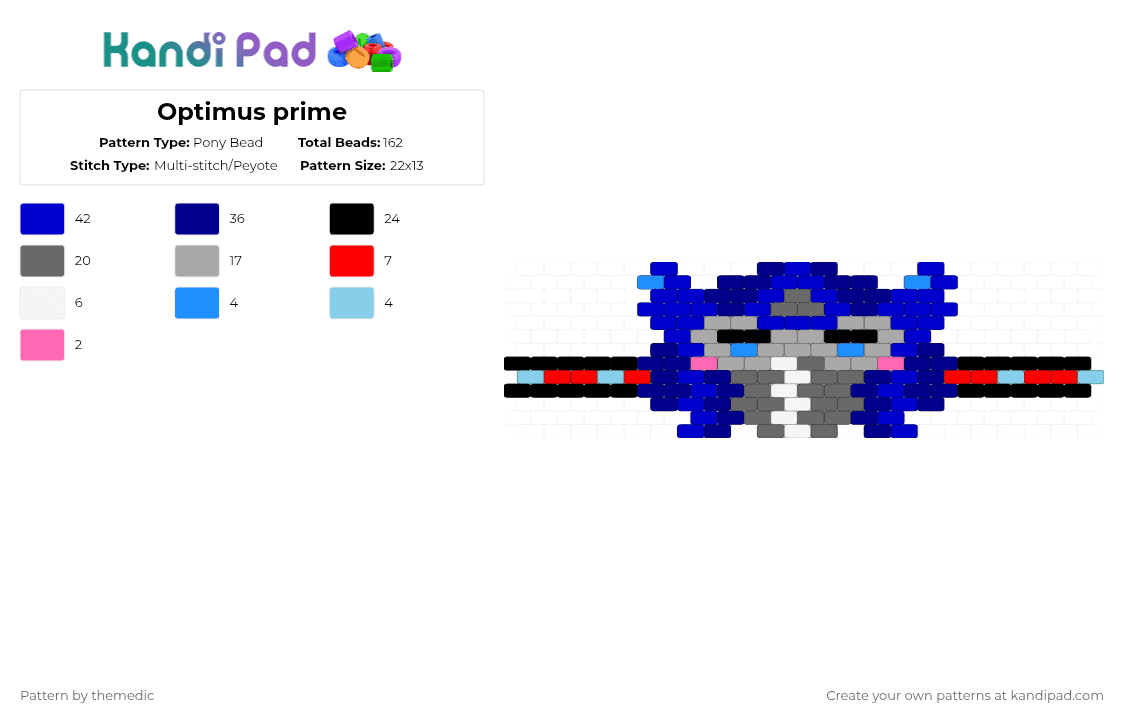 Optimus prime transformers cuff - Pony Bead Pattern by themedic on Kandi Pad - purple,transformers,optimus prime,transformer,optimus,blue,red,robot,autobot