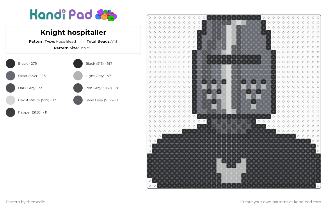 Knight hospitaller - Fuse Bead Pattern by themedic on Kandi Pad - black, gray, grey, history, hospitaller, knight