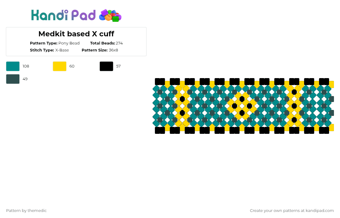 Medkit based X cuff - Pony Bead Pattern by themedic on Kandi Pad - teal,phighting,medkit,medkit phighting