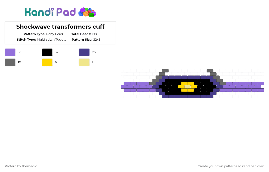 Shockwave transformers cuff - Pony Bead Pattern by themedic on Kandi Pad - purple,transformers,character,shockwave transformers,transformer,shockwave,decepticon