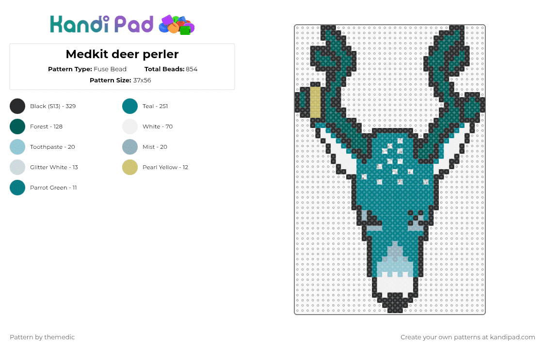Medkit deer perler - Fuse Bead Pattern by themedic on Kandi Pad - gray,teal,medkit,phighting,medkit phighting,deer,medeer,meddeer,medkit perler,medkit phighting perler