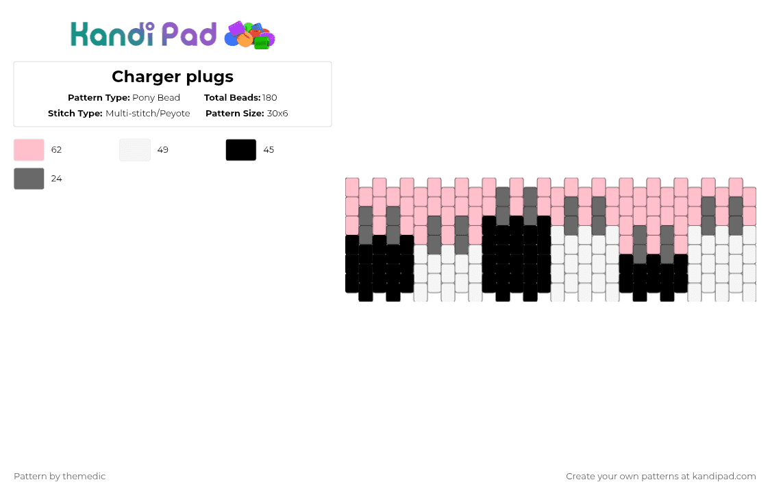 Charger plugs - Pony Bead Pattern by themedic on Kandi Pad - pink,gray,charger,plug,tech,phone,wire,wires,computer,technology
