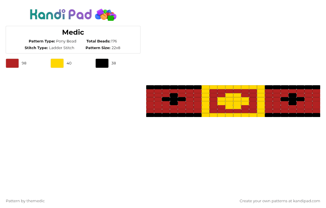 Medic ladder stitch - Pony Bead Pattern by themedic on Kandi Pad - red,yellow,medic,tf2,team fortress two,medic tf2,doctor