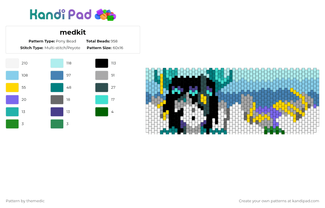 medkit - Pony Bead Pattern by themedic on Kandi Pad - light blue,blue,beige,medkit,medkitphighting,phighting,flowers,sky